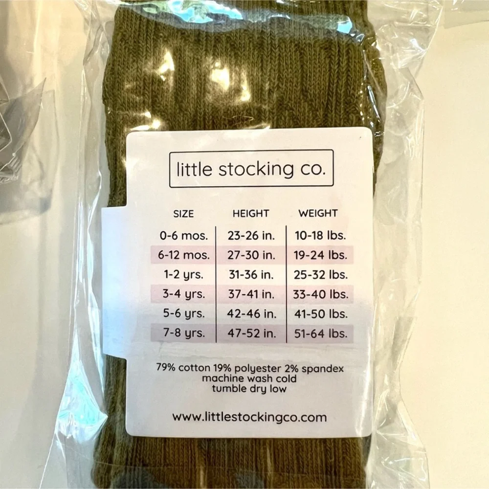 New! Little Stocking Co. Olive Cable Knit Tights 6-12 months
